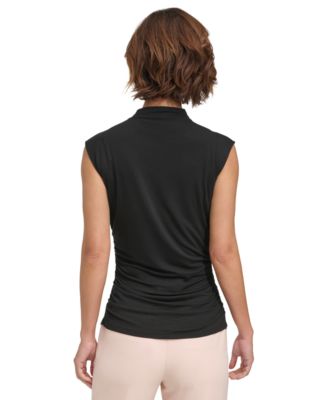 Petite Ruched High-Neck Sleeveless Top