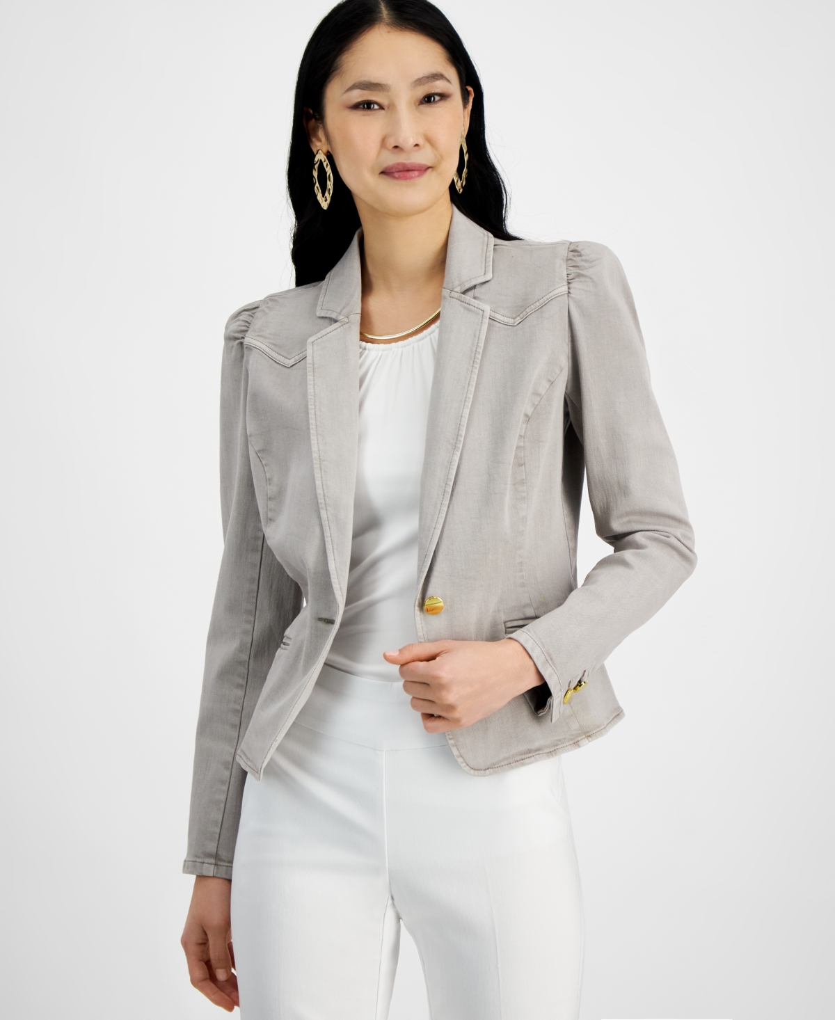 Women's Denim Blazer, Created for Macy's - Steamy Grey