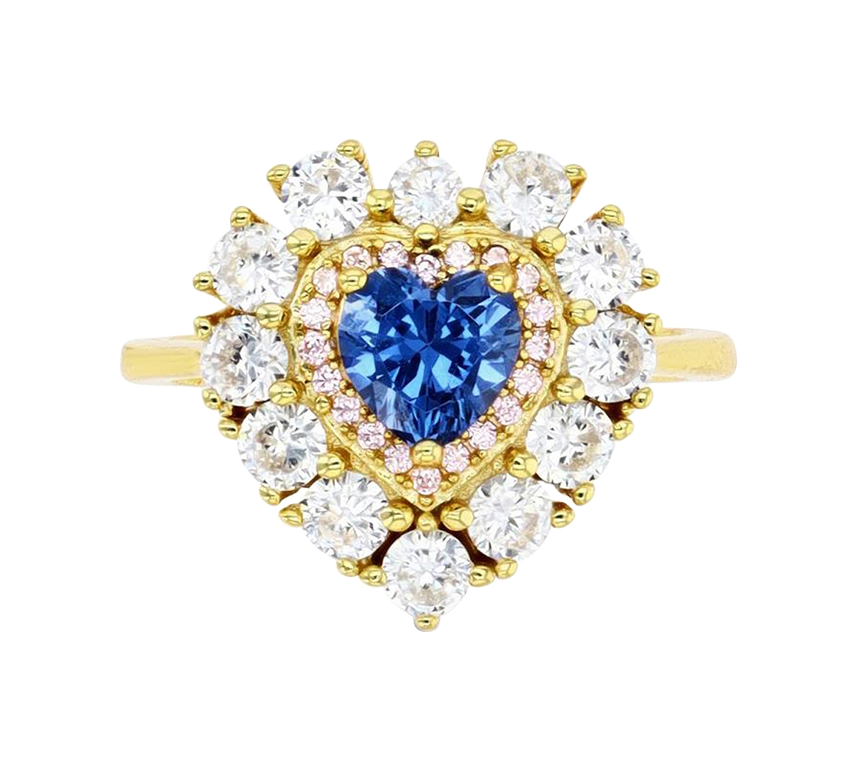 Shop Macy's Cubic Zirconia Blue & White Heart Halo Ring In 14k Gold-plated Sterling Silver