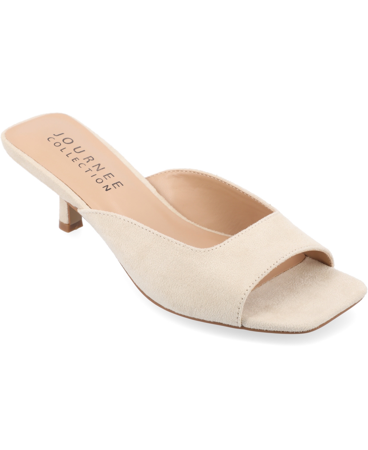 Shop Journee Collection Women's Larna Square Toe Slip On Kitten Heels In Bone