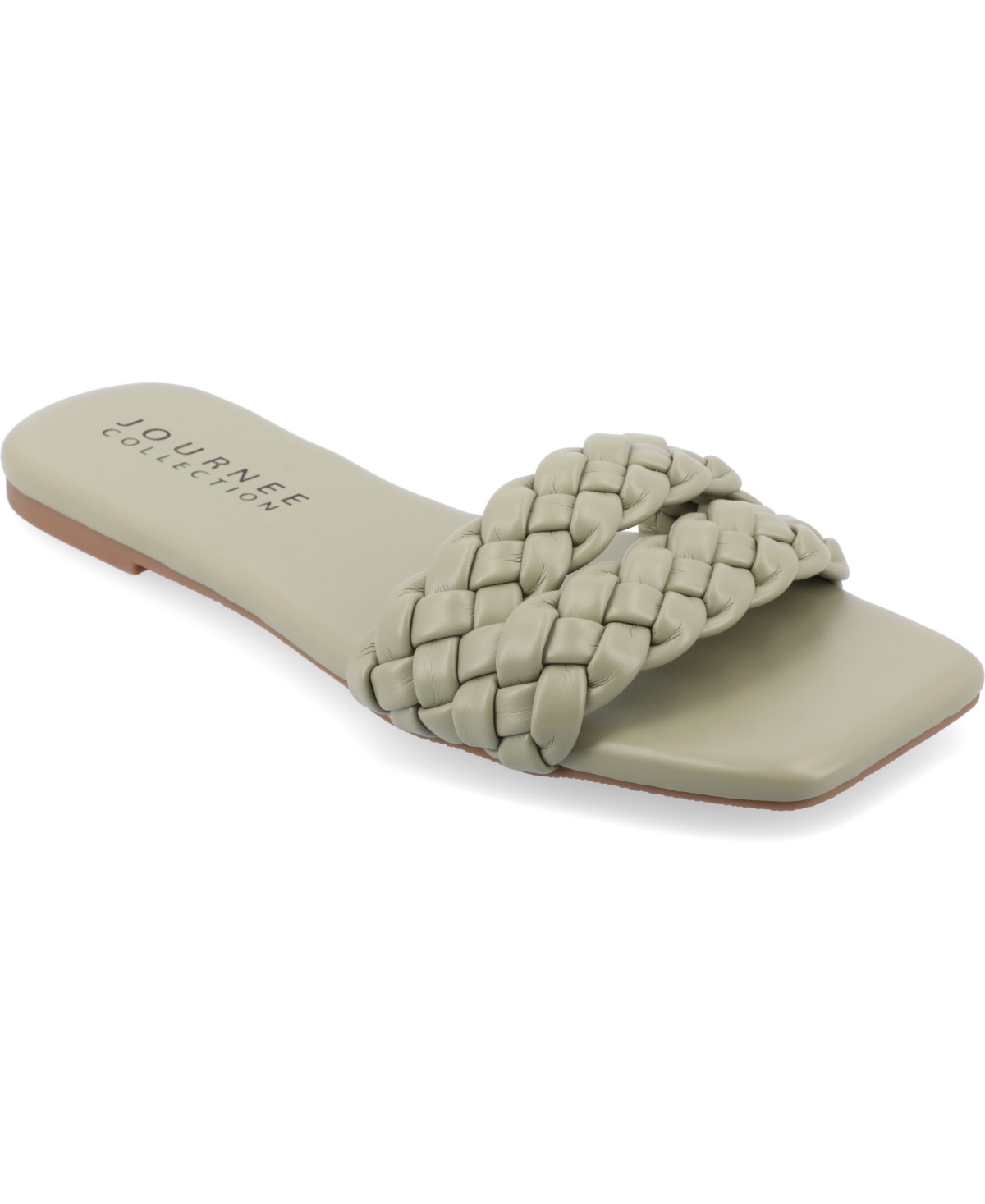 Shop Journee Collection Women's Sawyerr Braided Square Toe Sandals In Sage Faux Leather- Polyurethane
