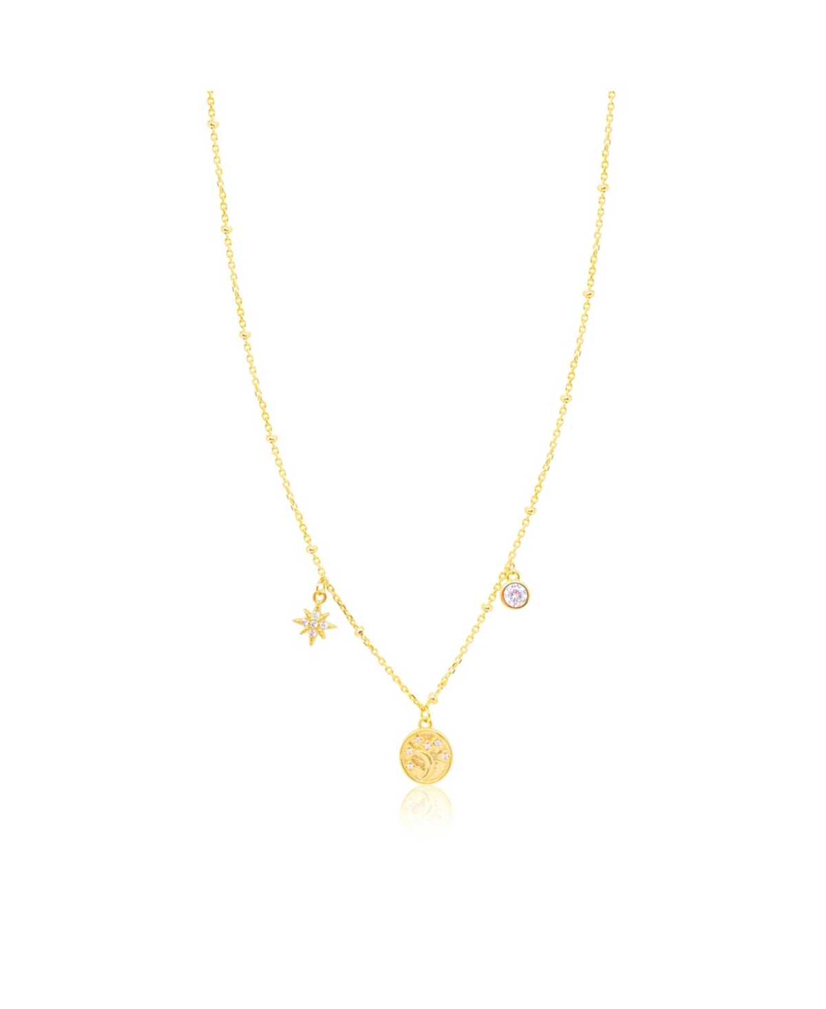 Yellow Gold Tone Cz Moon & Star Charms Necklace - Yellow