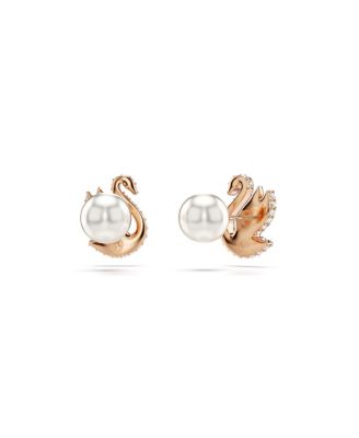 Swarovski Swan, Black, Rose Gold-Tone Iconic Swan Stud
