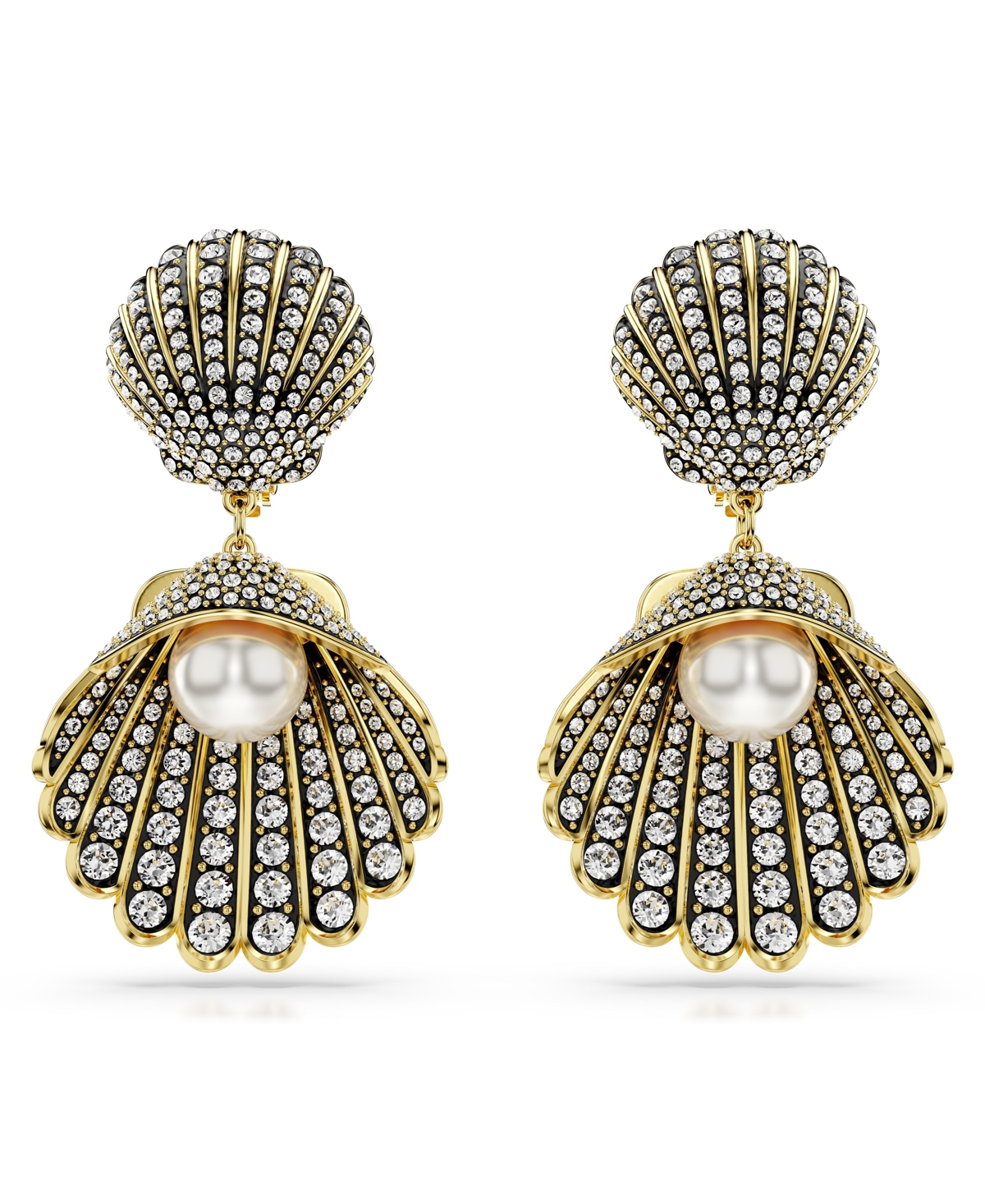 Swarovski Crystal  Imitation Pearl, Shell, White, Gold-tone Idyllia Clip Earrings