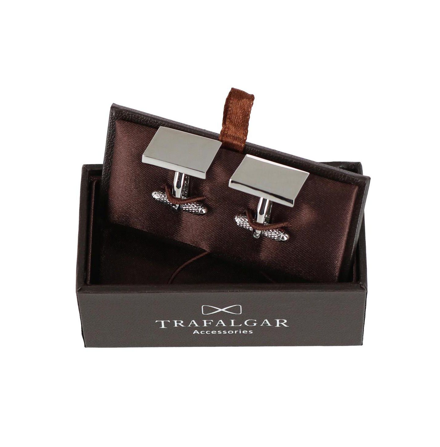 Мужские запонки TRAFALGAR Rooney Rectangle Brass Engravable Cufflinks, цвет: Серебряный — фото 2
