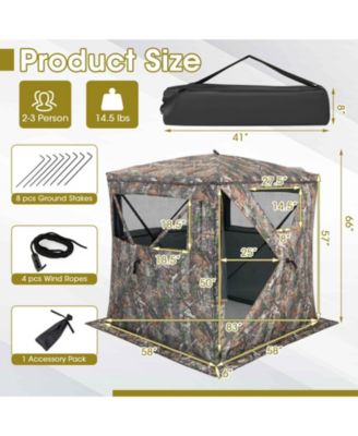 2-3 Person Hunting Blind Portable Pop Up Ground Tent with Carry Bag and Storage Pocket