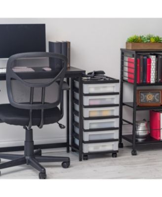 USA Craft Plastic Organizers and Storage, Rolling Storage Cart for Classroom Supplies, Storage Organizer for Art Supplies, Drawer Top Organizer for Small Parts, 6 Drawer, Black/Pearl