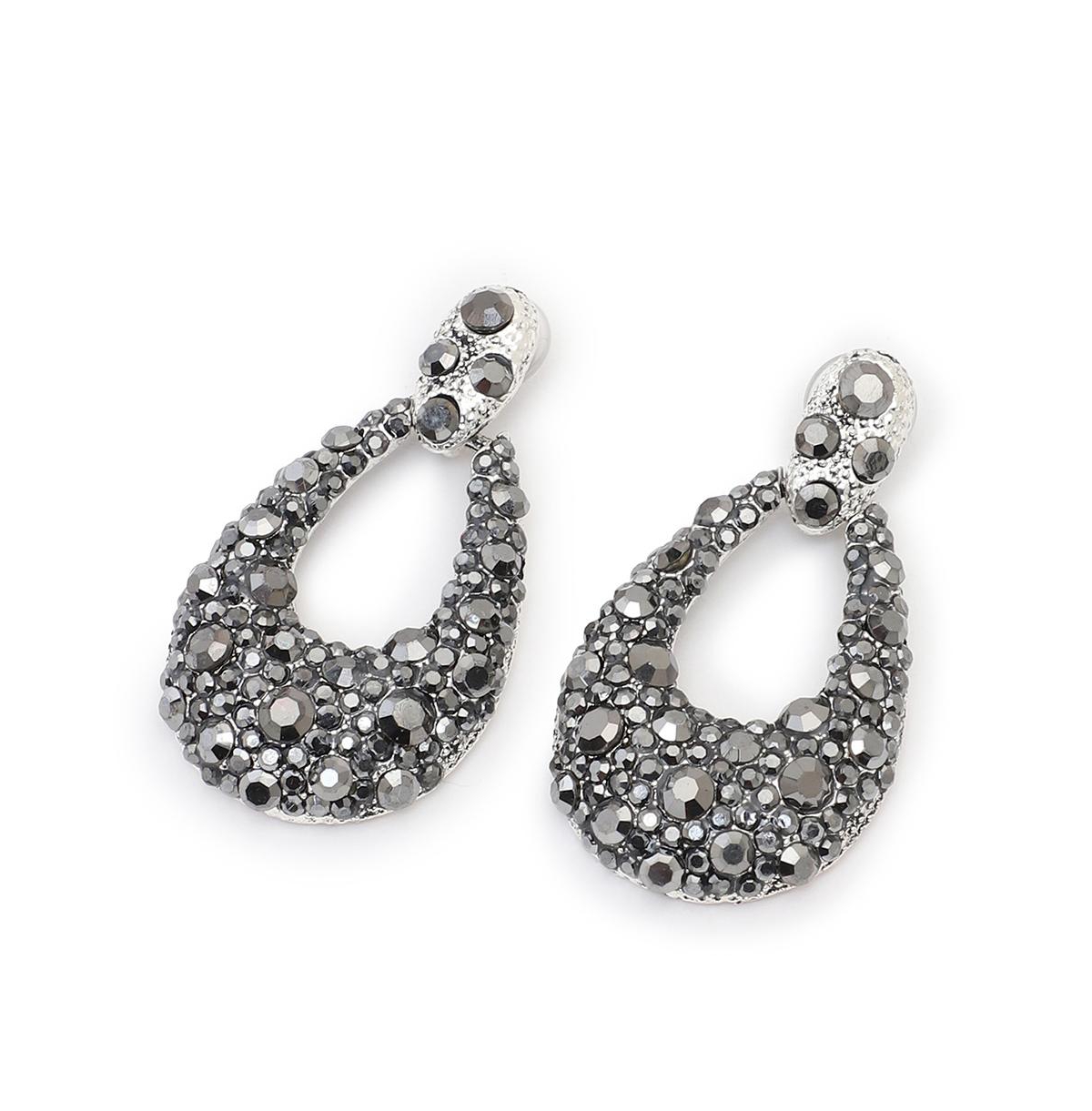 Women's Silver Embellished Cluster Teardrop Earrings - Silver