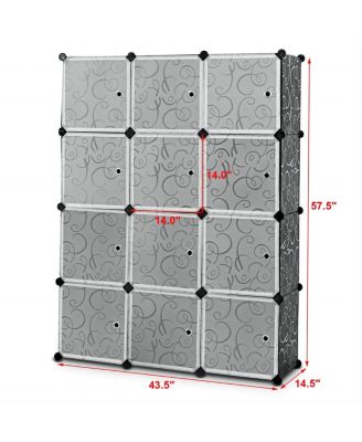 12-Cube Storage Organizer Portable Wardrobe Closet Shoe Rack with Doors