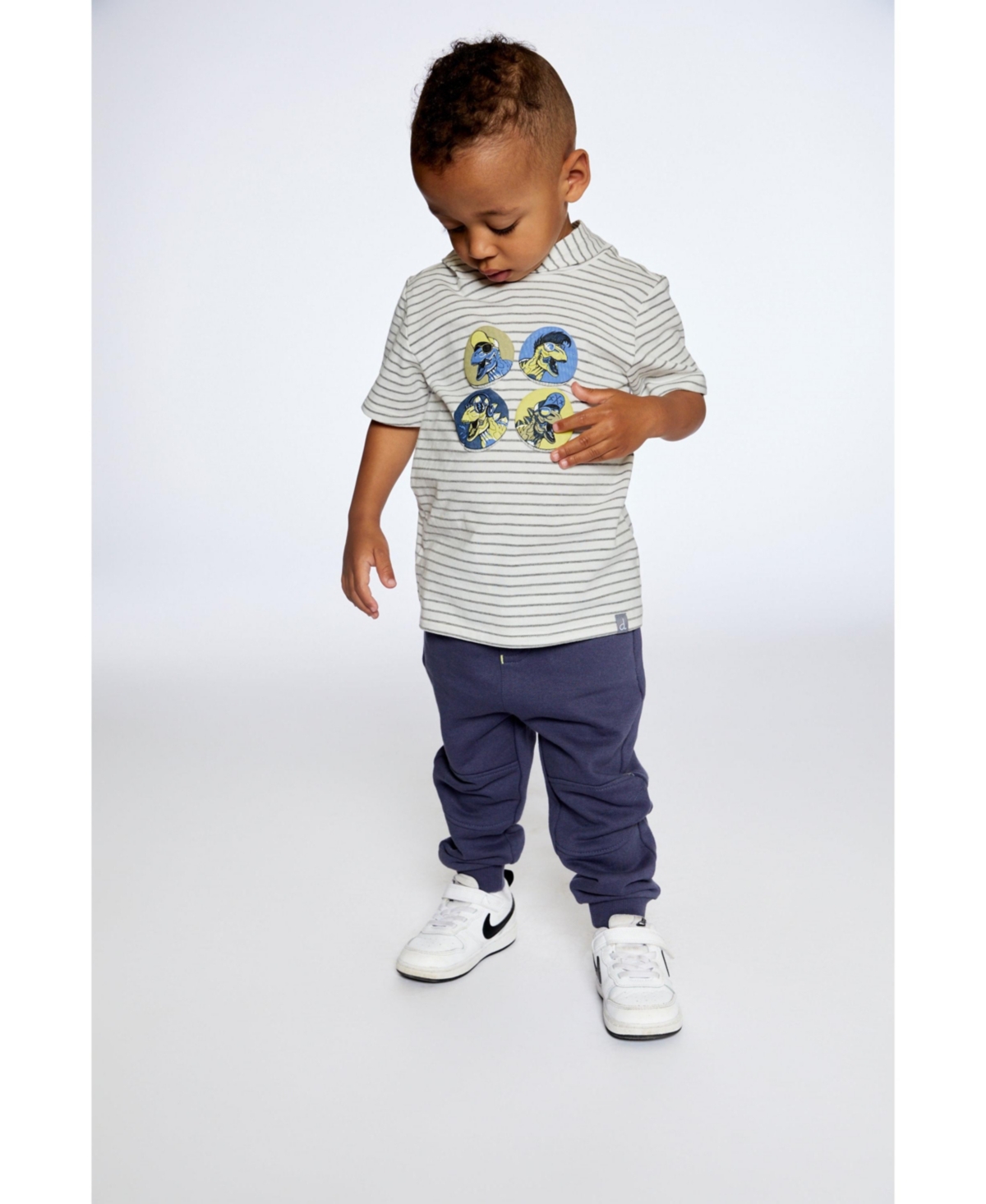 Boy Hooded T-Shirt White And Grey Stripe - Child - White and grey stripe
