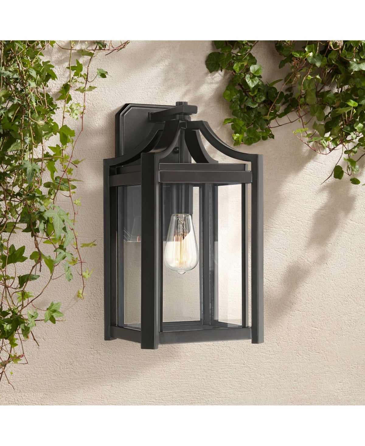 Rockford Rustic Farmhouse Box-Shaped Outdoor Wall Light Fixture Sleek Black Iron 16 1/4" Clear Beveled Glass for Exterior House Porch Patio Outside De