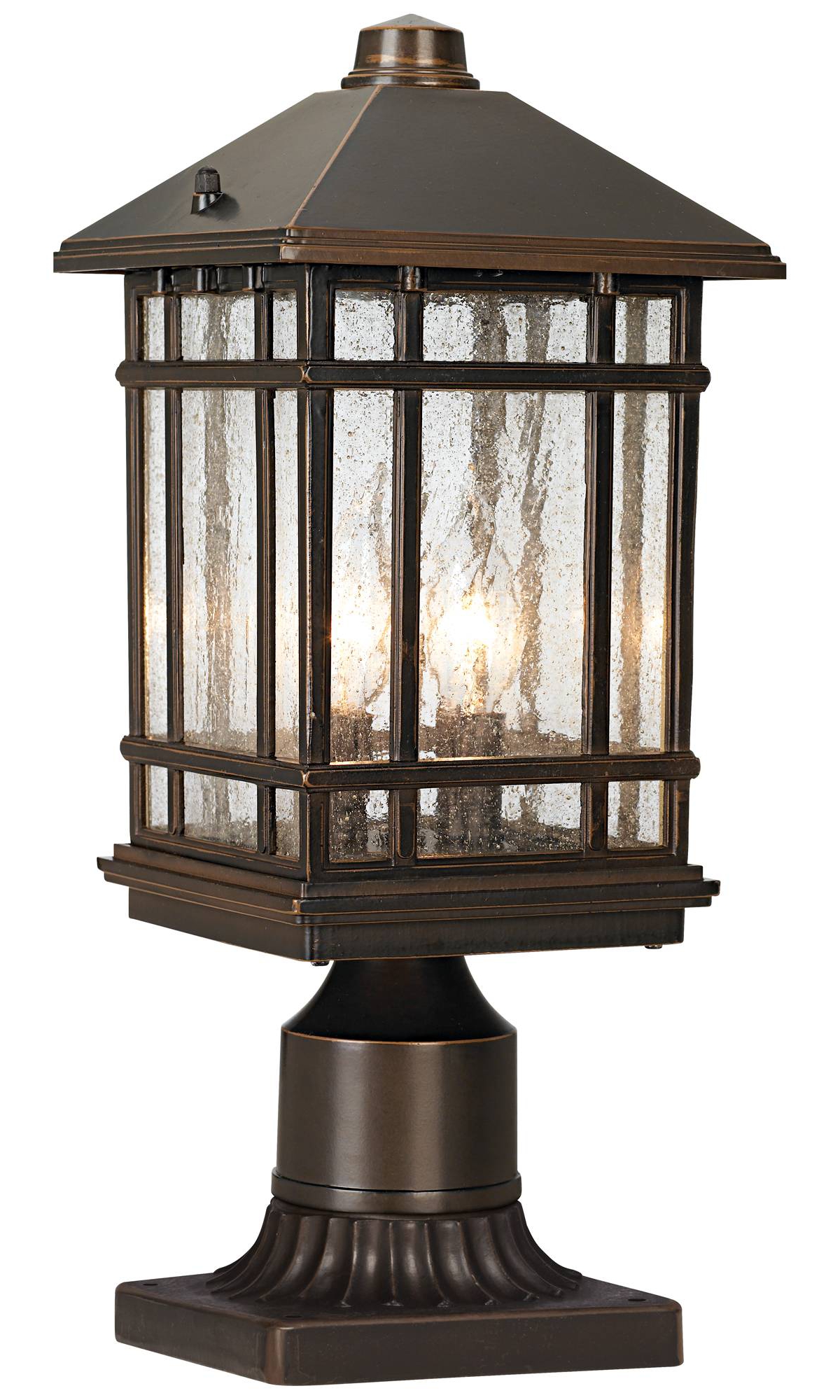 Sierra Craftsman Rustic Farmhouse Mission Outdoor Post Light Fixture Rubbed Bronze 2-Light 14" Seedy Glass for Exterior Barn Deck House Porch Patio Ou