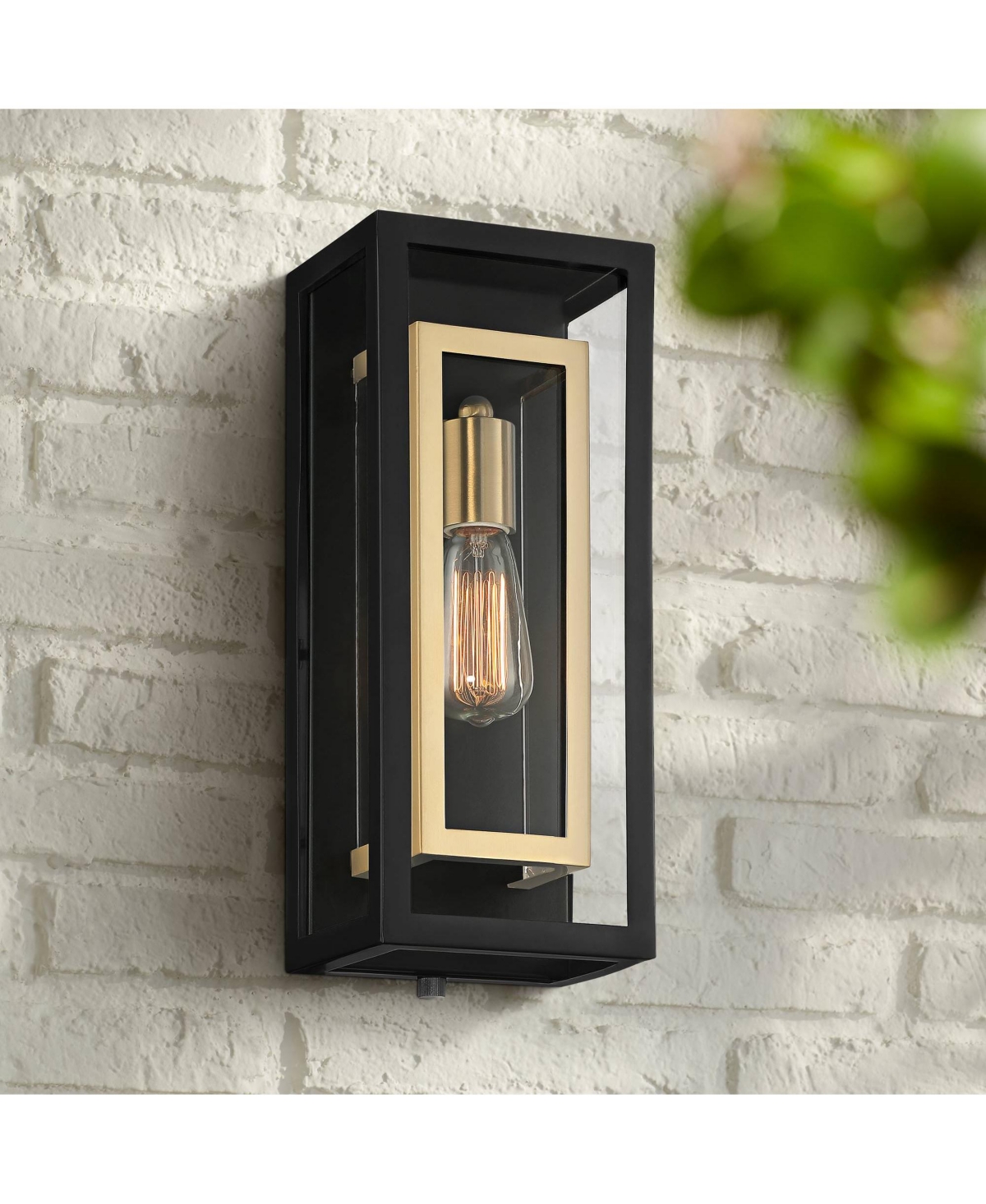 Double Box Industrial Outdoor Wall Light Fixture Matte Black Warm Brass Metal 15 1/2" Clear Glass Panel for Exterior House Porch Patio Outside Deck Ga