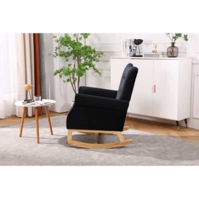 Century Fabric Rocker Chair With Wood Legs And Velvet For Living Room Bedroom