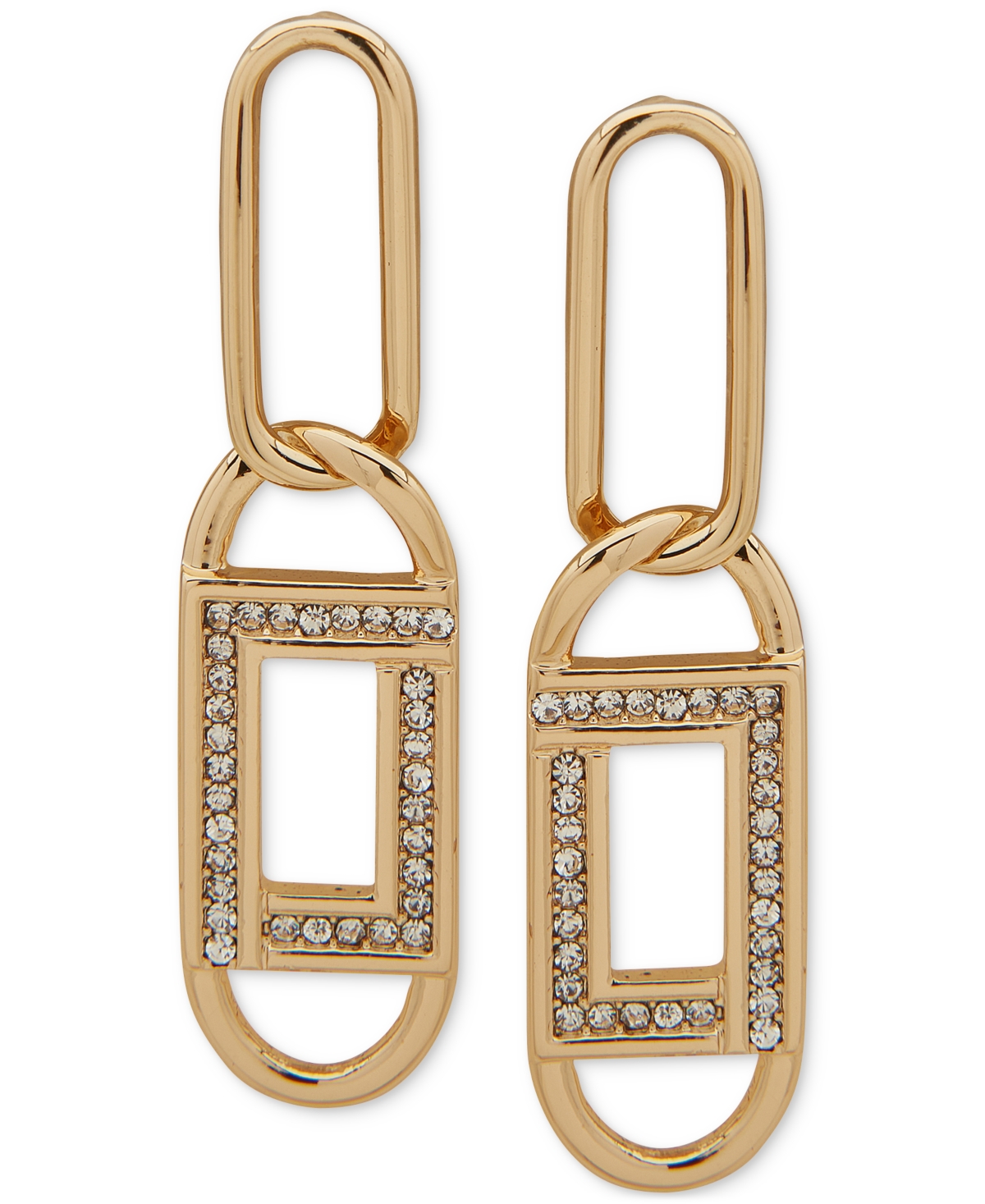 Gold-Tone Pave Paperclip Link Drop Earrings - Clear