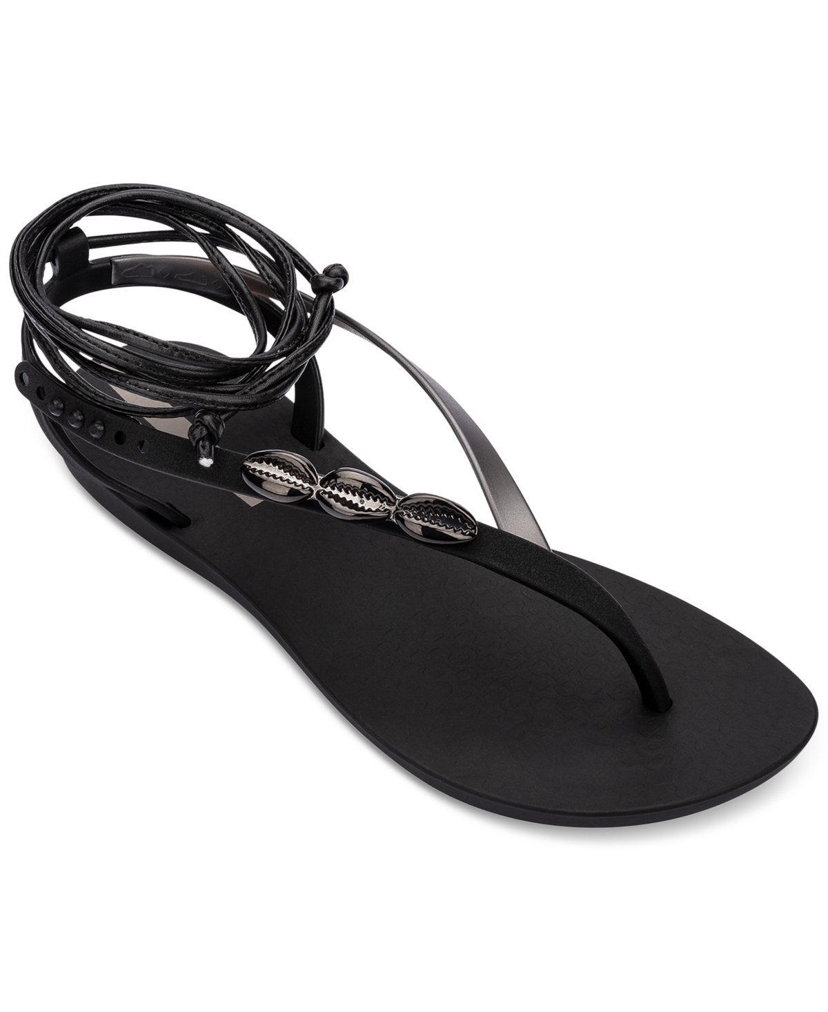 Salty Fem Ankle-Tie Strappy Sandals - Black/silv