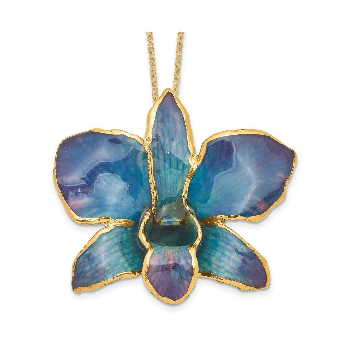 24K Gold-trim Lacquer Blue Purple Dendrobium Orchid Gold-tone Necklace - Open Miscellaneous
