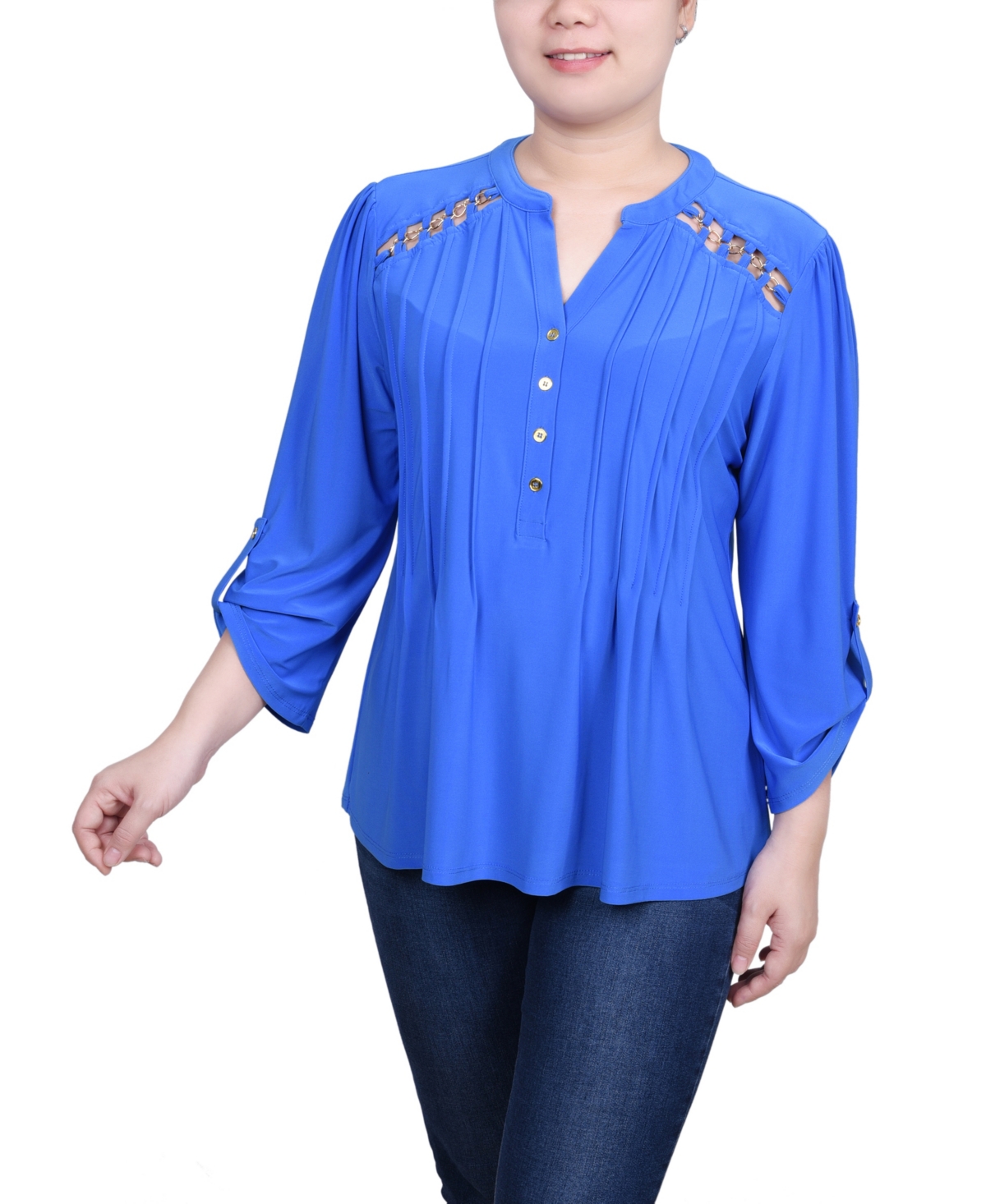 Women's Long Sleeve Pintuck Front Top with Chain Details - Supersonic