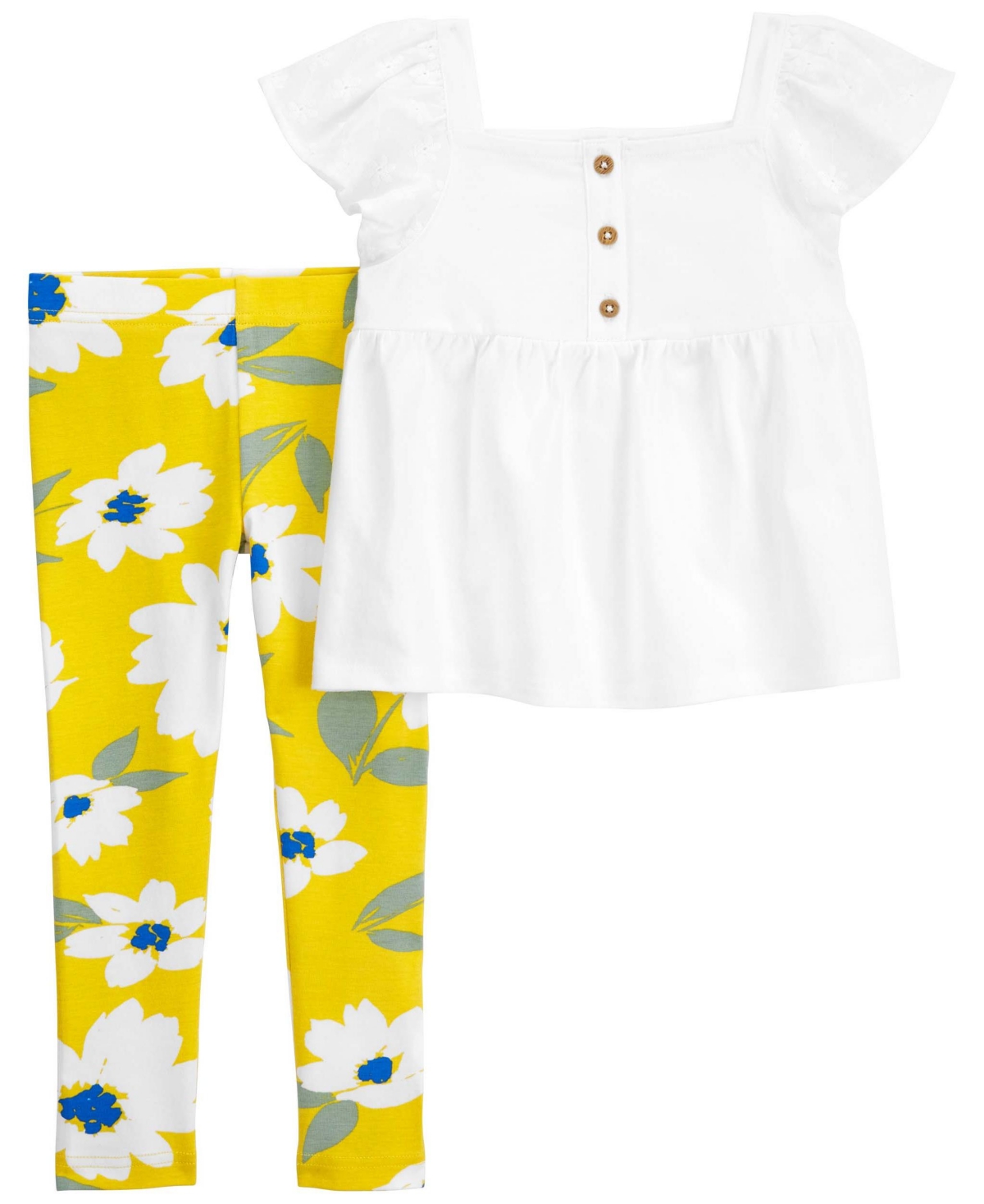 Shop Carter's Toddler Girls Eyelet Top And Floral Leggings, 2 Piece Set In White