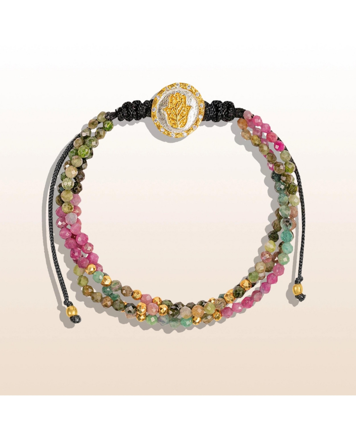 Peaceful Guidance - Tourmaline Hamsa Charm Bracelet - Gold/silver/black/turquoise