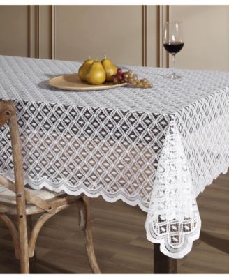 Alona Lace Fabric Table Cloth for Rectangle Tables, Wrinkle Resistant Tablecloth, Patterned Scalloped