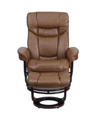 Multi-Position Recliner Chair & Curved Ottoman with Swivel Wood Base