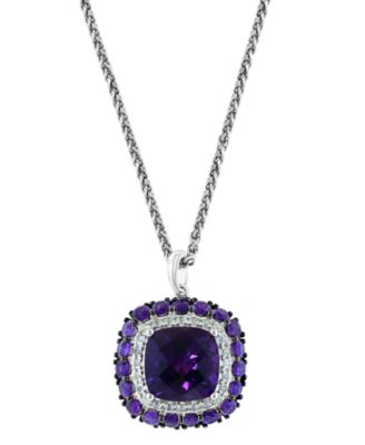 EFFY Collection - Amethyst (10 ct. t.w.) & White Topaz (5/8 ct. t.w.) 18" Halo Pendant Necklace in Sterling Silver