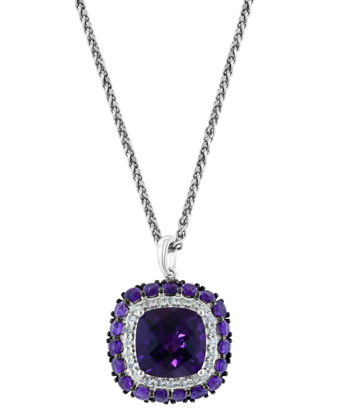 Effy Collection Effy Amethyst (10 Ct. T.w.) & White Topaz (5/8 Ct. T.w.) 18" Halo Pendant Necklace In Sterling Silve In Sterling Silver