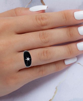 Lab-Grown White Sapphire (1/20 ct. tw.) & Enamel Star Ring in Sterling Silver (Also in Black Spinel)