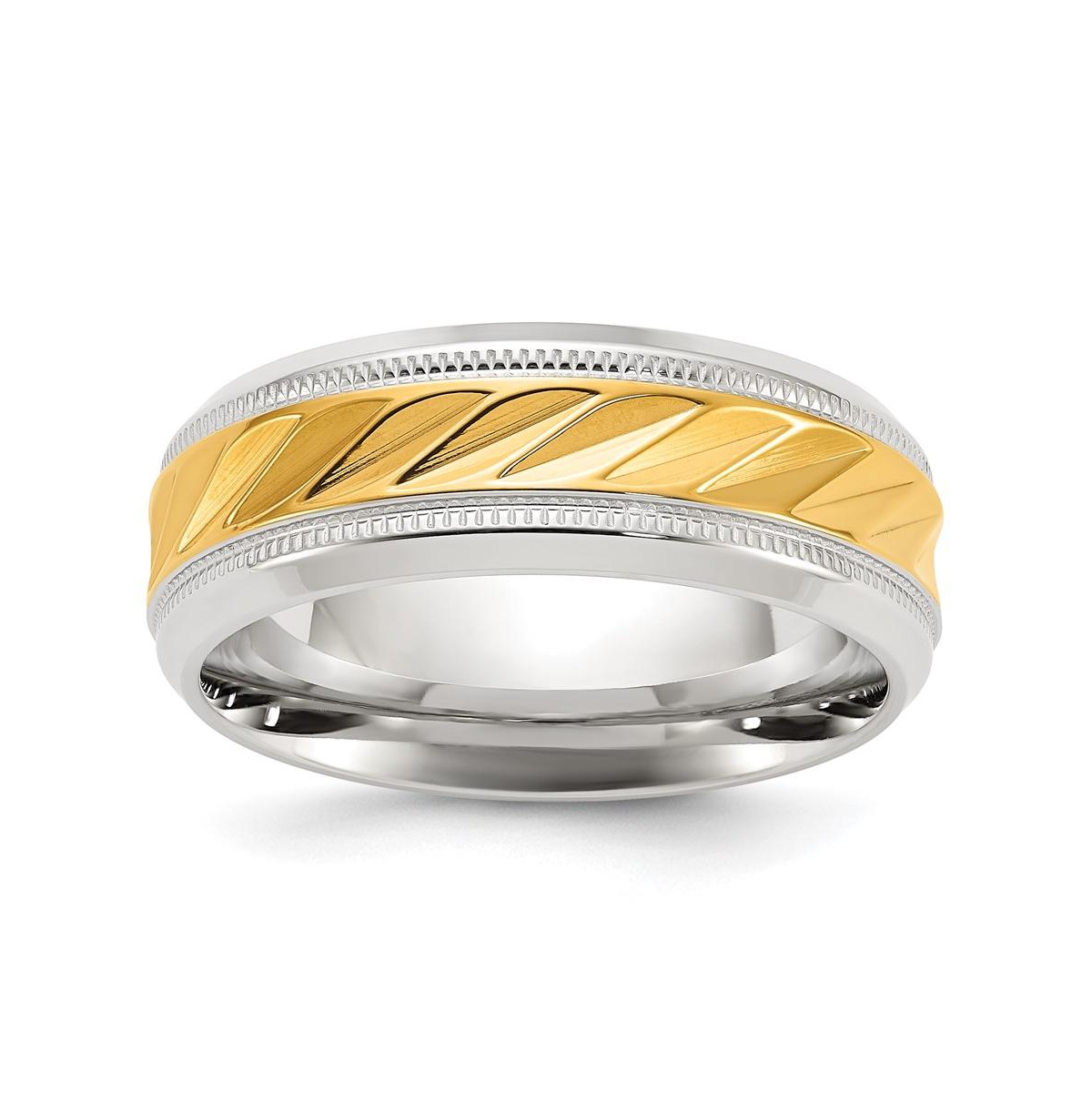 Stainless Steel Yellow Ip-plated Grooved Center Band Ring - Yellow