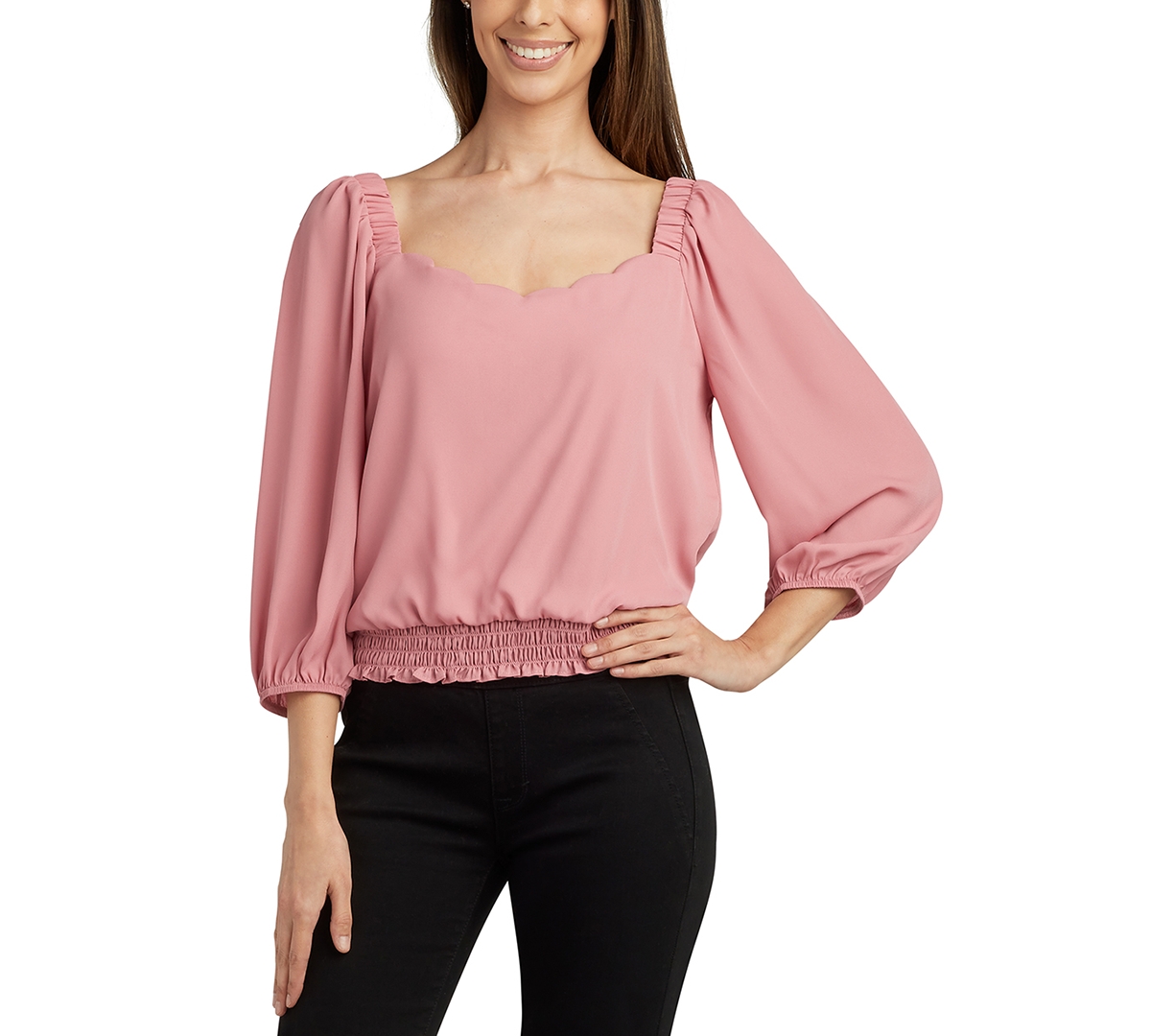 Bcx Juniors' Scalloped-neck 3/4-sleeve Sweetheart Top In Rose