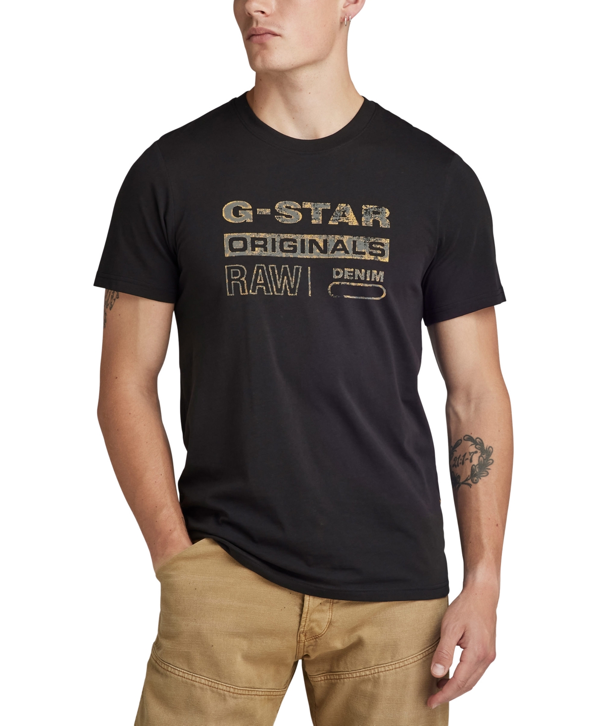 Men's Slim-Fit Crewneck Distressed Originals Logo T-Shirt - Dk Black