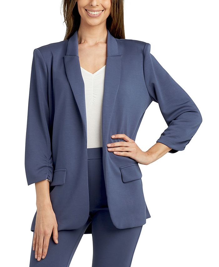 Juniors Open Front 3 4 Ruched Sleeve Blazer