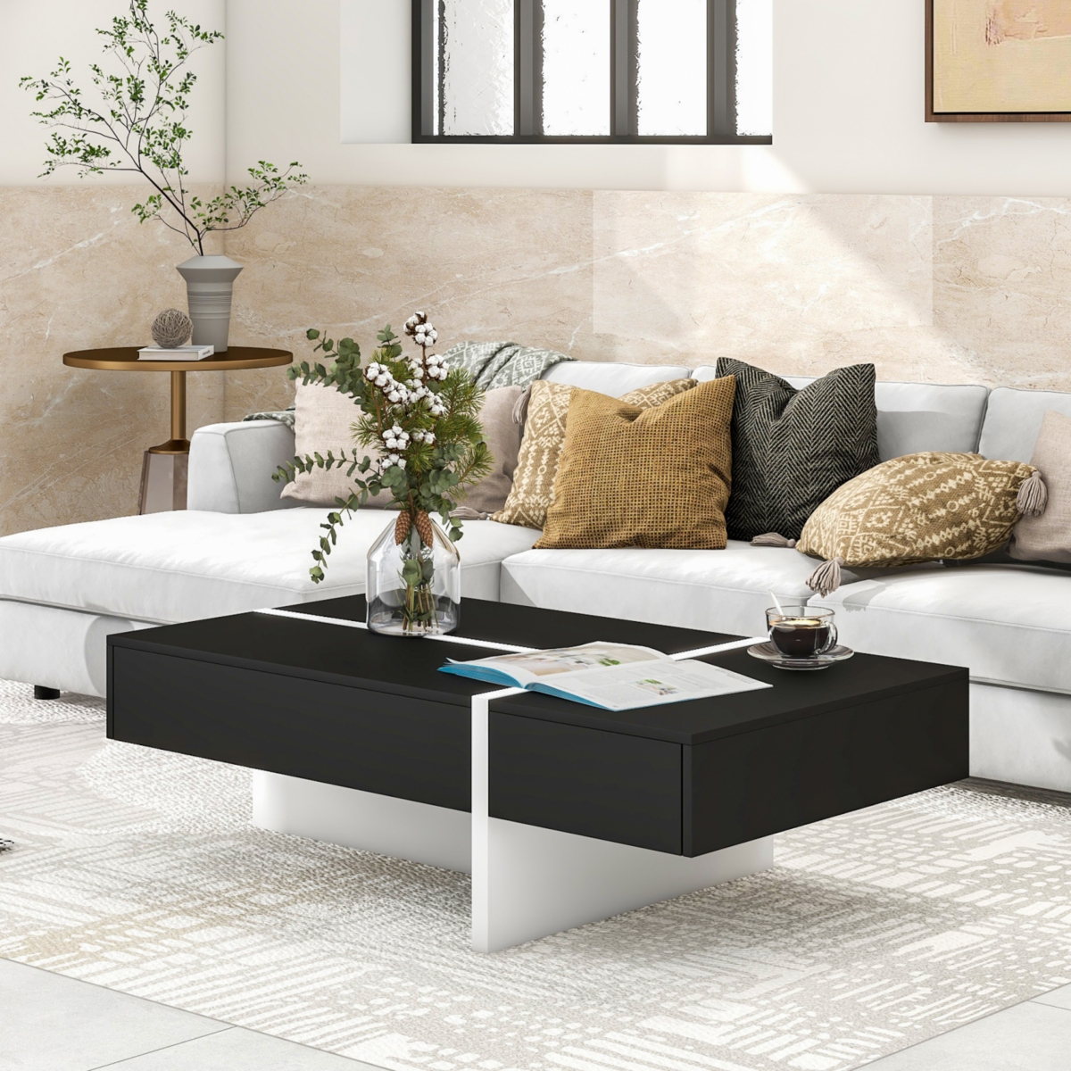 Contemporary Rectangle Design Living Room Furniture, Modern High Gloss Surface Cocktail Table
