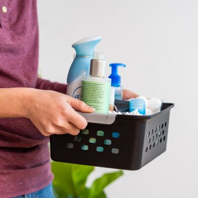 USA Small Plastic Storage Basket, 12-Pack, Shelf Basket Organizer for Pantries Kitchens Cabinets Bedrooms, Black