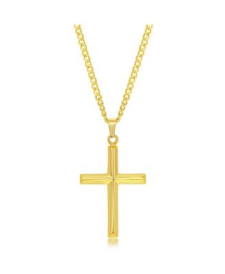 Stainless Steel or Gold Plated over Stainless Steel Polished 3D Cross Necklace