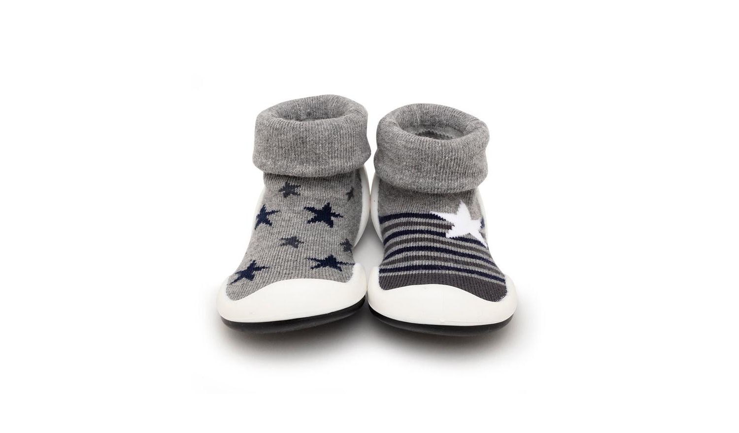 Infant Girl Boy First Walk Sock Shoes Stars & Stripes - Grey