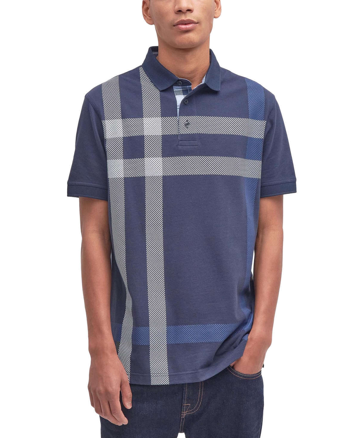 Shop Barbour Men's Blaine Oversized Tartan-print Polo In Navy