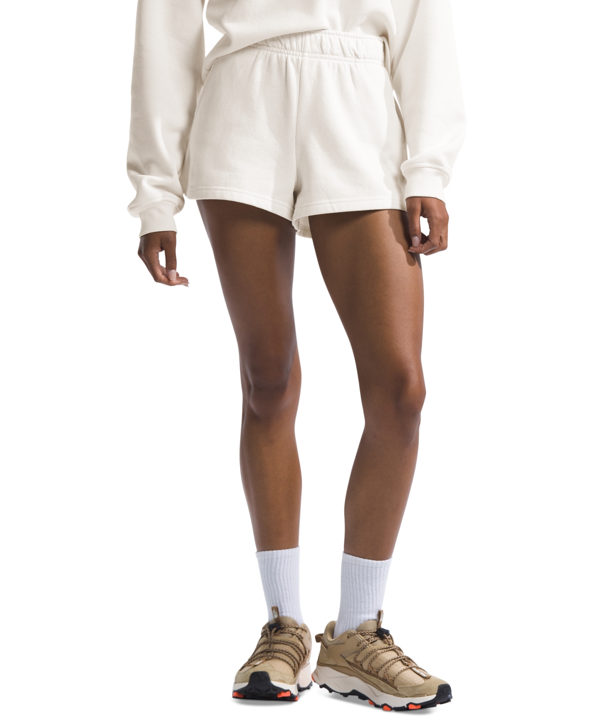 The North Face Women's Half Dome Fleece Shorts In White Dune