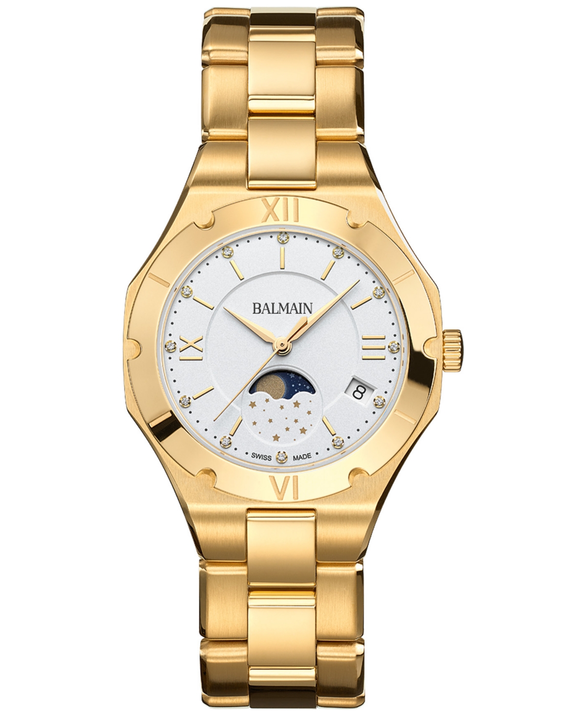 Shop Balmain Women's Swiss Be  Moonphase Diamond (1/20 Ct. T.w.) Gold Pvd Stainless Steel Bracelet Watch 3 In Yellow