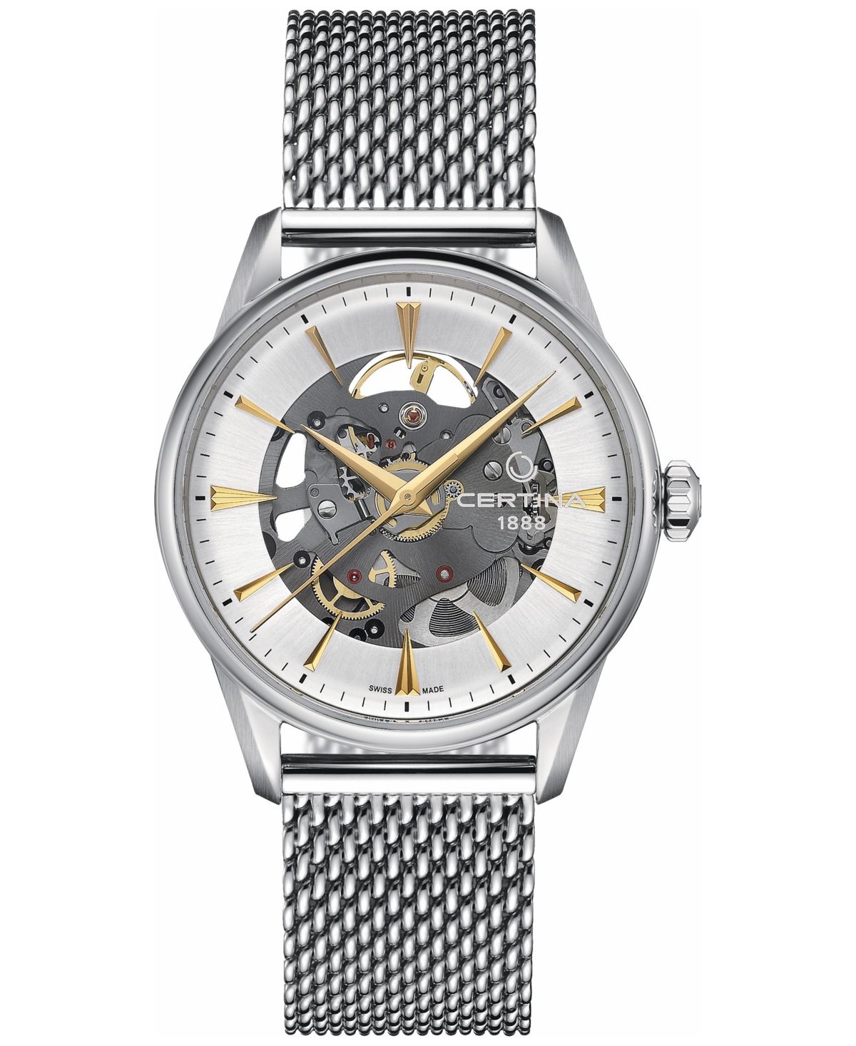 Men's Swiss Automatic Ds-1 Skeleton Stainless Steel Mesh Bracelet Watch 40mm - Silver