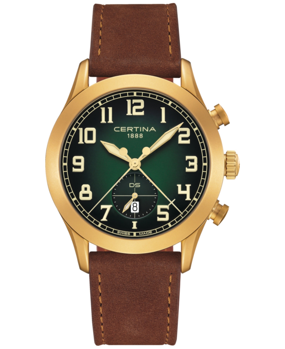 Men's Swiss Chronograph Ds Pilot Brown Strap Watch 43mm - Green