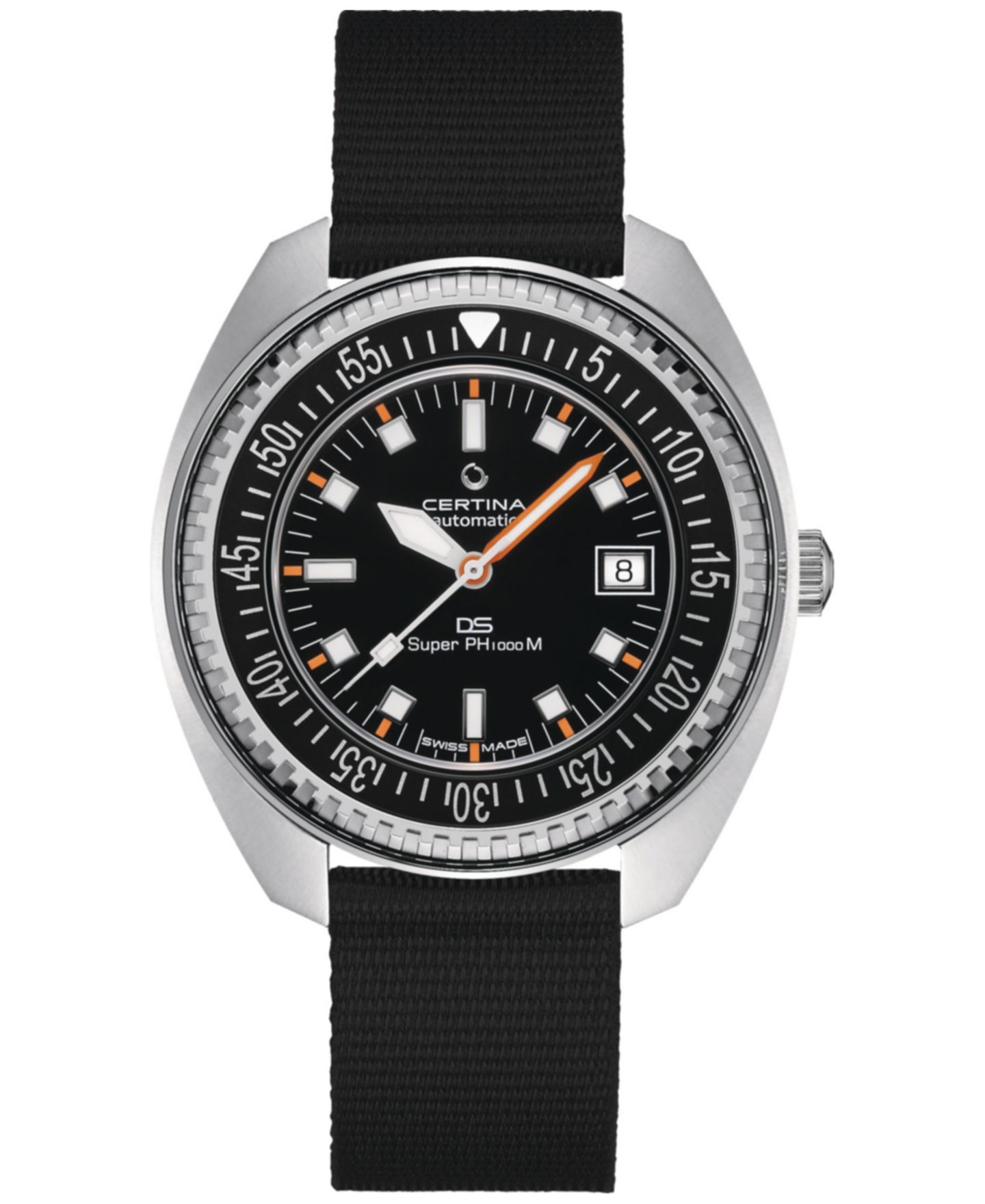 Мужские часы Certina Swiss Automatic DS PH1000M Powermatic 80 Black Synthetic Strap Watch 44mm — фото 1