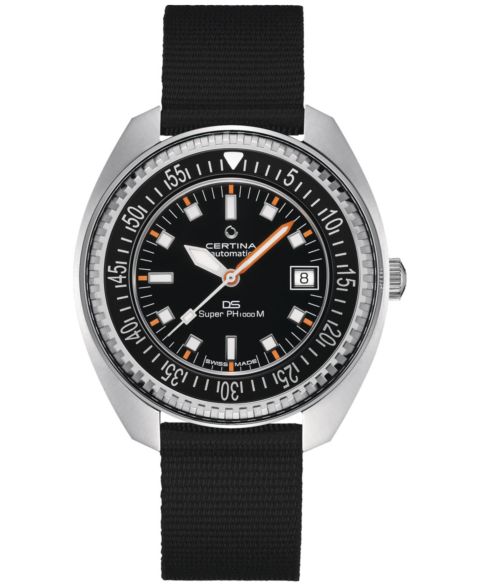 Мужские часы Certina Swiss Automatic DS PH1000M Powermatic 80 Black Synthetic Strap Watch 44mm