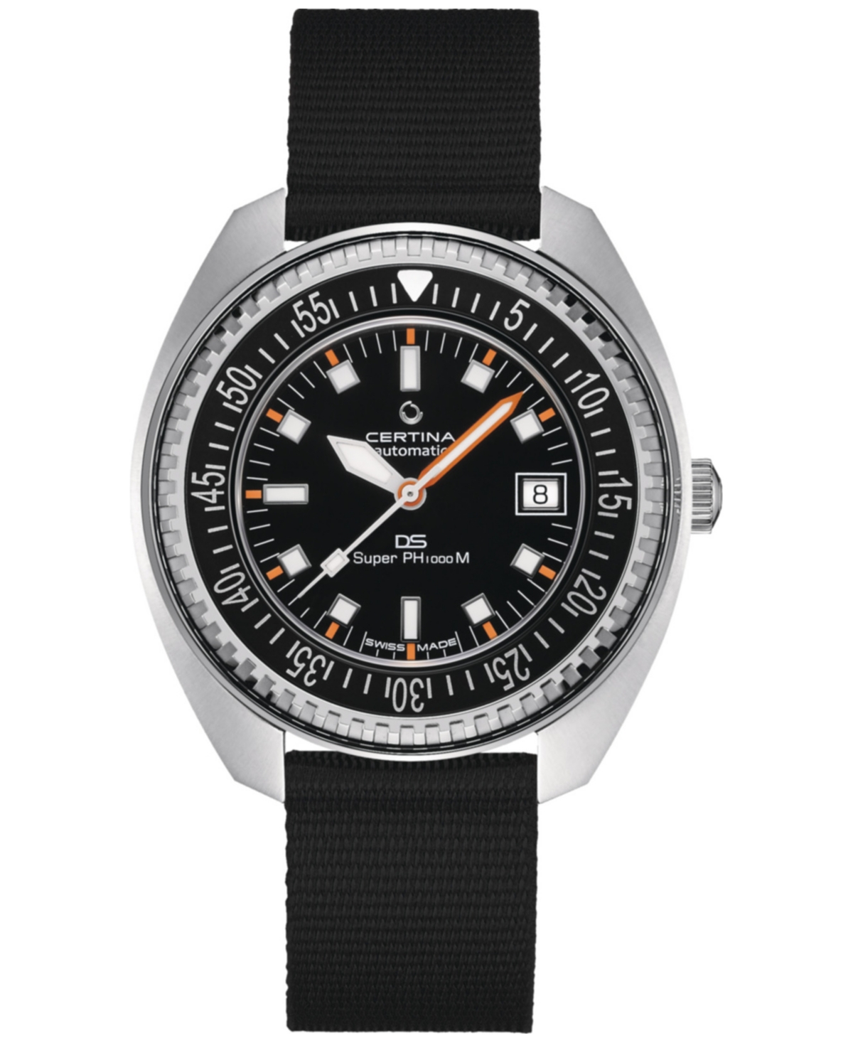 Men's Swiss Automatic Ds PH1000M Powermatic 80 Black Synthetic Strap Watch 44mm - Black