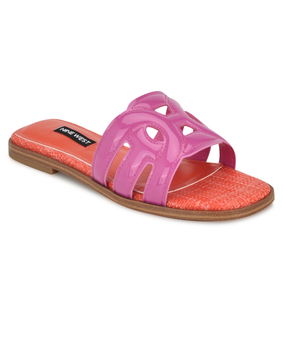 Shop Nine West Women's Geena Round Toe Flat Slip-on Sandals In Dark Neon Pink Patent - Faux Patent Leat
