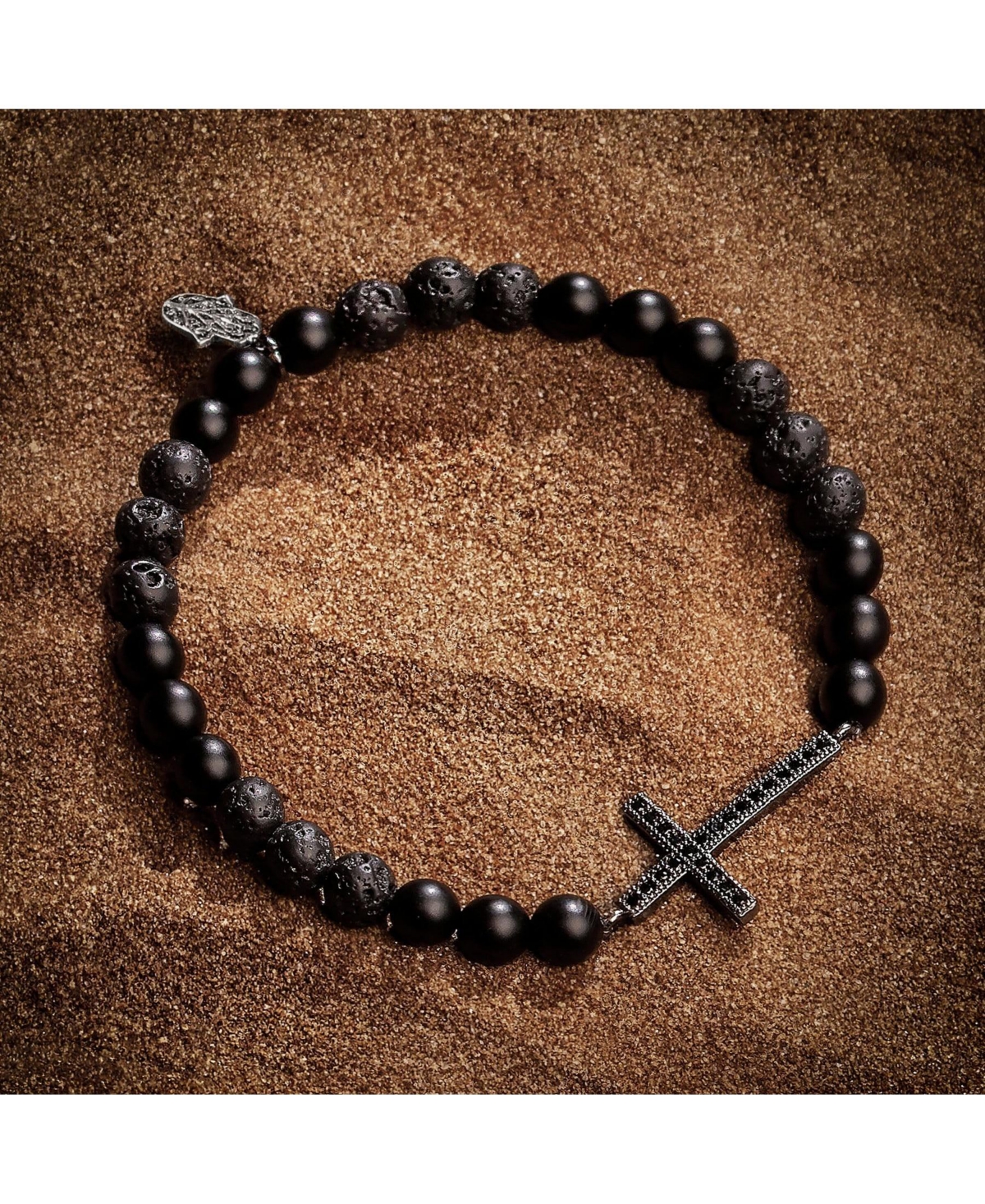 Rooted Faith - Lava Cross Bracelet - Black