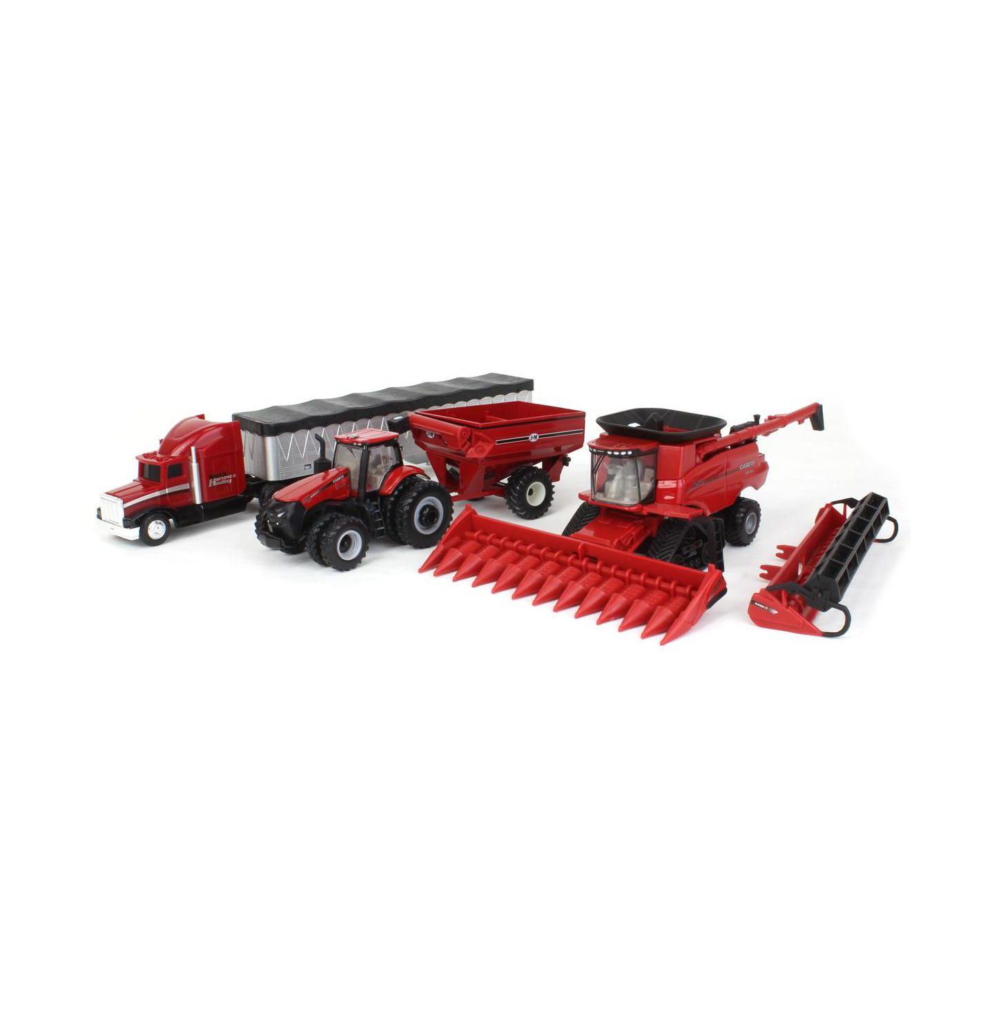 Детские игрушки ERTL 1/64 Case IH Combine, Tractor and Truck Harvesting Set — фото 1