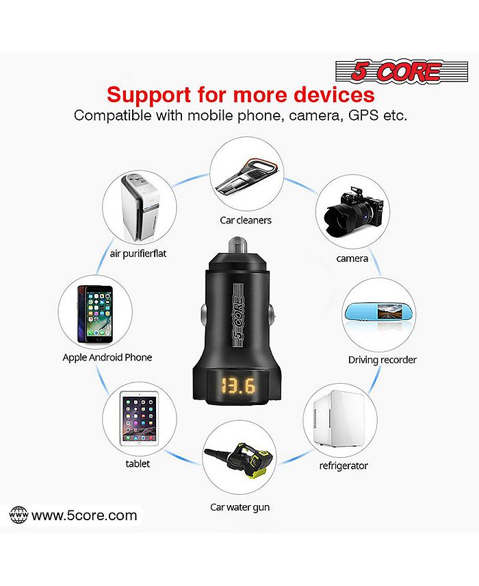 5 Core Car Charger Cigarette Lighter USB Charger Aluminum Alloy Dual