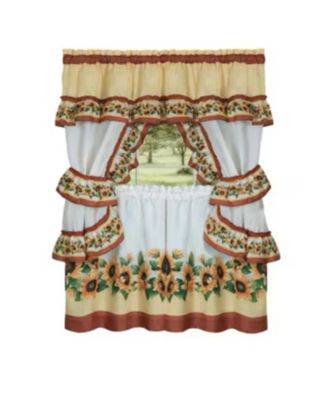 Chevron Sunflower Complete Cottage Kitchen Curtain Tier & Valance Set